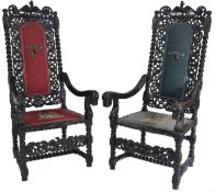 PAIR 19TH CENTURY CAROLEAN MANNER OAK EBONISED THR
