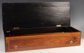 19TH CENTURY ROSEWOOD & SATINWOOD MUSIC CYLINDER BOX
