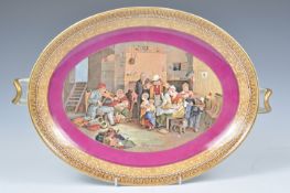 19TH CENTURY PRATT WARE OVAL TWIN HANDLED TAZZA ' THE BLIND FIDDLER '