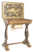 19TH CENTURY CHINESE CHINOISERIE BLACK LACQUER WORK BOX TABLE