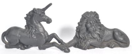 19TH CENTURY VICTORIAN CAST IRON UNICORN & LION BOOT SCRAPERS