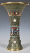 19TH CENTURY CHINESE BRASS AND CLOISONNE GU VASE