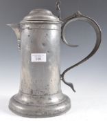 LARGE 18TH CENTURY PEWTER LIDDED SHIPS TANKARD