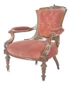 HIGH VICTORIAN 19TH CENTURY MAHOGANY SALON ARMCHAIR