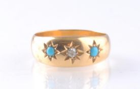 EDWARDIAN 22CT GOLD AND TURQUOISE DIAMOND RING