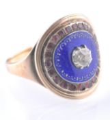 ANTIQUE GEORGIAN ENAMEL GARNET AND DIAMOND RING