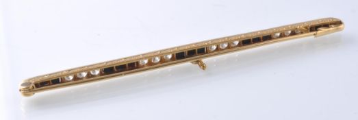 1930'S ART DECO LARGE BLACK ONYX AND DIAMOND BAR BROOCH