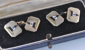PAIR OF 9CT GOLD HALLMARKED CUFFLINKS WITH ENAMEL PICTORIALS