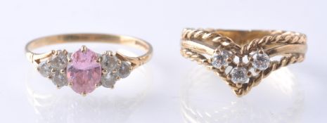 TWO HALLMARKED 9CT GOLD GEM SET DRESS RINGS