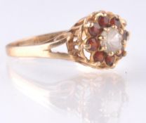 HALLMARKED 9CT GOLD WHITE STONE GARNET CLUSTER RING