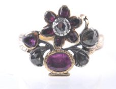GEORGIAN 18TH / 9TH CENTURY RUBY& DIAMOND GIARDINETTO RING