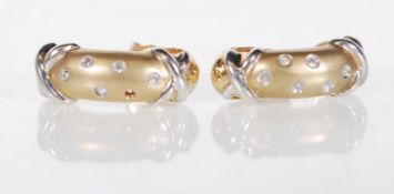 PAIR 18CT YELLOW AND WHITE GOLD CRESCENT SHAPED EARRINGS