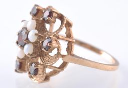 A HALLMARKED 9CT GOLD GARNET & OPAL DRESS RING