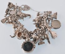 HALLMARKED 925 SILVER CURB LINKED CHARM BRACELET