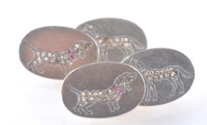 A PAIR OF 18CT GOLD, PLATINUM, RUBY AND DIAMOND CUFFLINKS