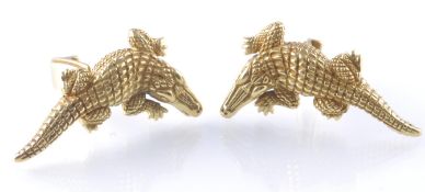 A PAIR OF HALLMARKED 18CT GOLD KIESELSTEIN CORD CUFFLINKS