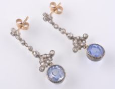 20TH CENTURY GOLD & PLATINUM BELLE EPOQUE CEYLON SAPPHIRE & DIAMOND DROP EARRINGS