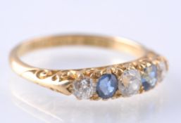 VICTORIAN 18CT GOLD SAPPHIRE & DIAMOND 5 STONE RING