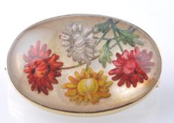 REVERSE ESSEX CRYSTAL AND GOLD OVAL FLOWER BROOCH