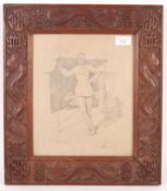 WWI SKETCH OF A SOLDIER STICKS IN ORNATE CARVED FRAME