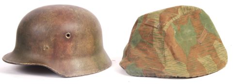 RARE ORIGINAL WWII GERMAN M40 STAHLHELM COMBAT HELMET WITH COVER