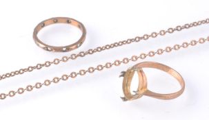 TWO 9CT GOLD RINGS TOGETHER WITH 9CT GOLD CHAIN (