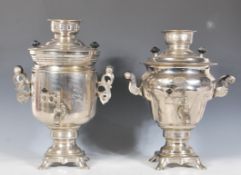 Two early 20th Century white metal samovars of sim