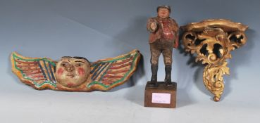 A group of antique treen wooden carved ornamental