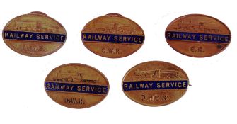 COLLECTION OF 5X ENAMEL AND BRASS WWII RAILWAY SER
