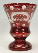 A 20th Century ruby glass vase of tapering knopped