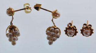 Two pairs of ladies gold earrings to include a pai
