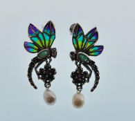 A pair of stamped 925 silver plique a jour earring