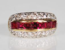 A 9ct gold ruby and white stone Art Deco style dre
