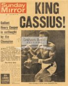 Sunday Mirror newspaper signed by Muhammad Ali the day after his defeat of Henry Cooper at Arsenal
