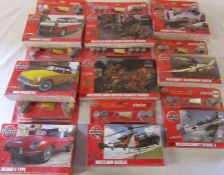 9 Airfix starter model kits inc 1:72 Westland Gazelle, 1:32 Jaguar e-type and 1:32 multipose WWII