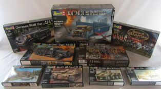 Selection of Revell model kits inc LCM3 D Day, Battle of Waterloo, German Staff car & WWI infantry