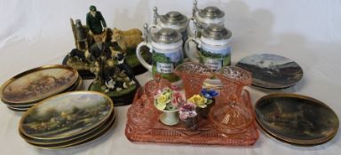 Assorted ceramics, dressing table set, Bradford Exchange train plates etc.