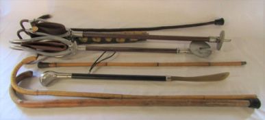 Selection of shooting sticks, walking canes etc