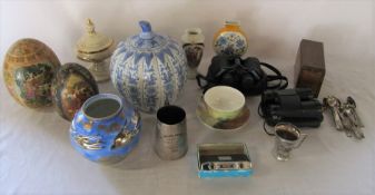 Varous ceramics, silver plate and binoculars etc