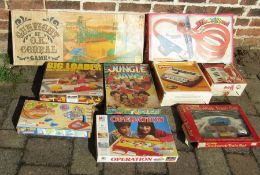 Selection of vintage board games and toys inc gunfight at the o.k corral, big loader, operation,