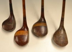 4x good large headed clubs - James Braid Autograph driver; Summers striped top spoon; H Skempton
