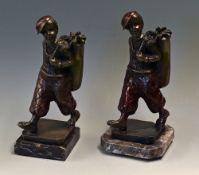 Pair of Bronzed 1920's Golfing Caddie Figures - both mounted on marble bases overall 8.25