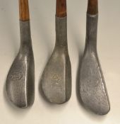 3x Mills Standard Golf Co alloy woods - incl BSD No.1 cleek; MSD 2 with 3x rear drilled holes and