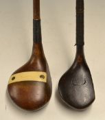 2x interesting woods - to incl large headed Spoon stamped Jeeves Patent with inlaid ivorine stripe