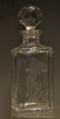 Edinburgh Crystal Cut Glass Whiskey Decanter - with etched Golfer (in the style of Faldo) to one