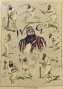 'W.G. Grace In His Element' Cricket Print depicting various scenes as a montage with Grace to