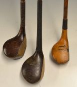 3x assorted woods incl an exquisite small beech wood head driver with central fibre face insert