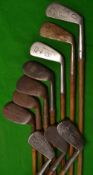 10x assorted irons - Alex Patrick mashie niblick; The Master Mashie; Donaldson Glasgow no. 3 iron;