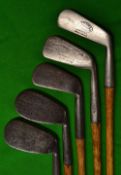5x various irons - Spence & Gerrard Edinburgh smf cleek; Gibson mid iron; 2x niblicks one by