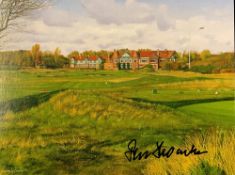 Peter Thomson 5x Open golf Champion signed colour golfing card - copy of the original oil painting